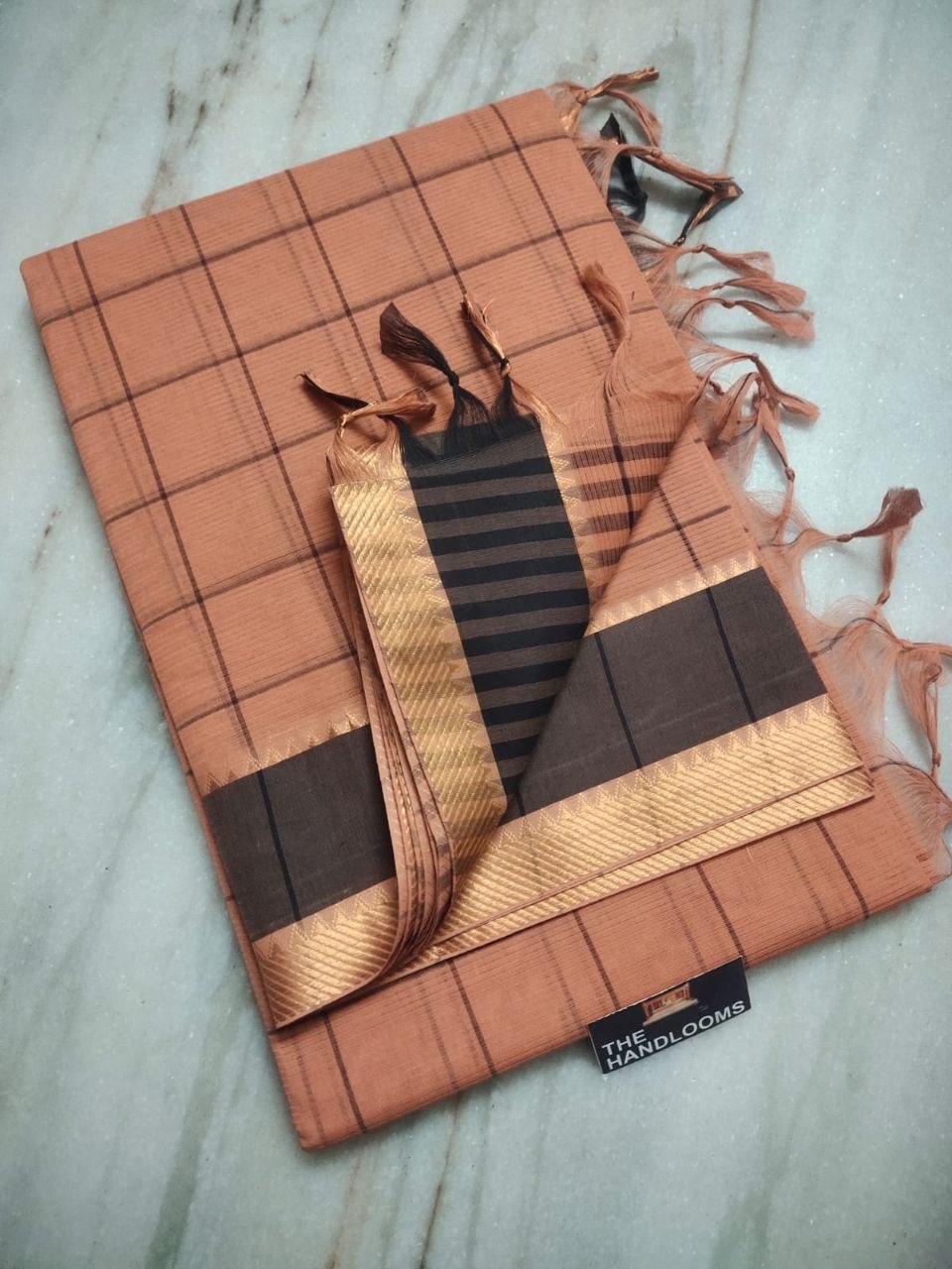 Taupe Beige Mangalagiri Pure Handloom Cotton Saree with Gold Zari Border